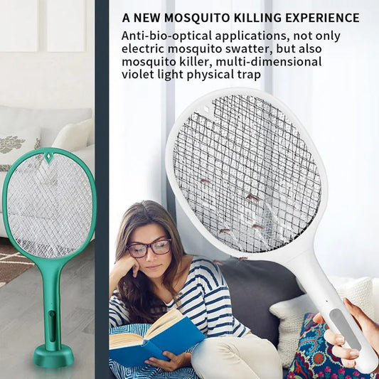 Rechargeable Mosquito Racket With Stand – Electric Insect Killer Bat For Indoor And Outdoor Use (Random Color)