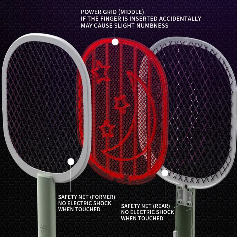 Rechargeable Mosquito Racket With Stand – Electric Insect Killer Bat For Indoor And Outdoor Use (Random Color)